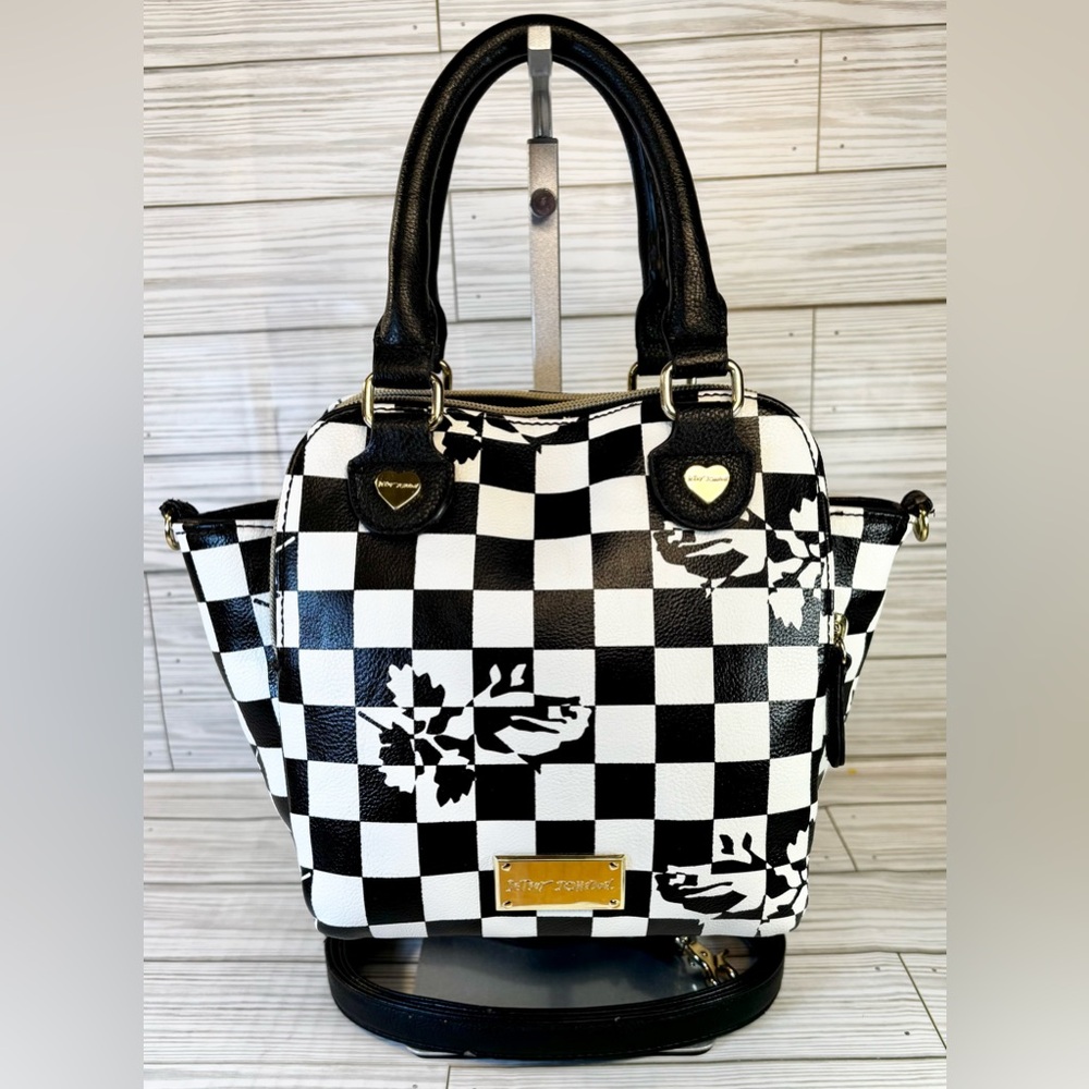 Betsey Johnson Black and White Checkered Satchel
